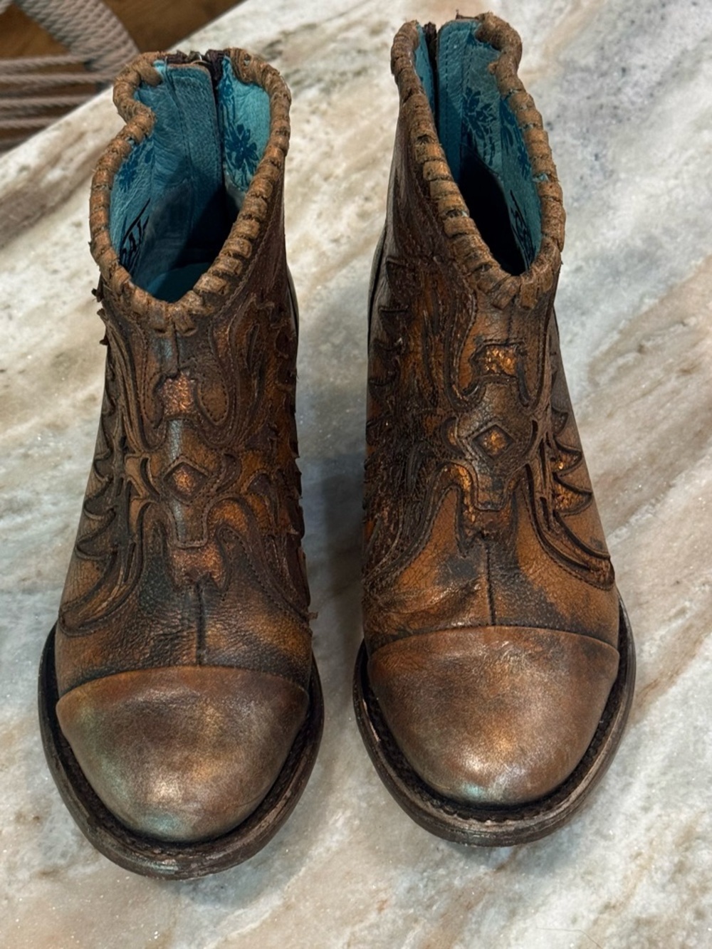 Women’s CORRAL brown leather glitter distressed ankle western boots- Size 6 - Picture 3 of 10